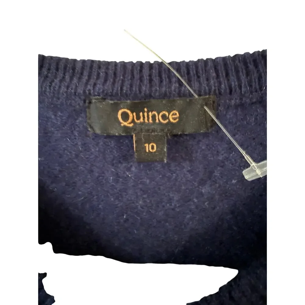 Quince Girls Size 10 100% Cashmere Navy Blue V-Neck Sweater